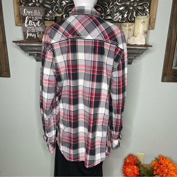 Buckle Black Plaid Topstitching Long Sleeve Button Down Tops Men’s XL - Picture 2 of 15